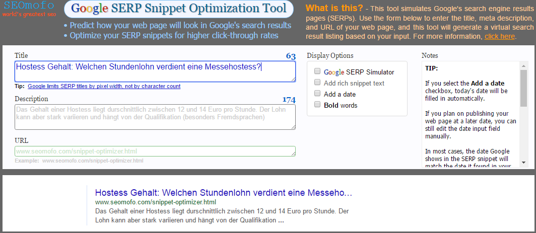 Google SERP Snippet Optimizer - Screenshot