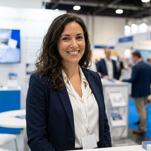 Hostess stehend bei einer Messe