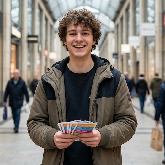 Promoter beim Verteilen von Promotionartikeln